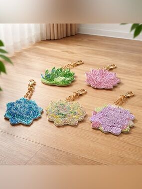 Double-sided Floral Beaded Keychain Set of Five